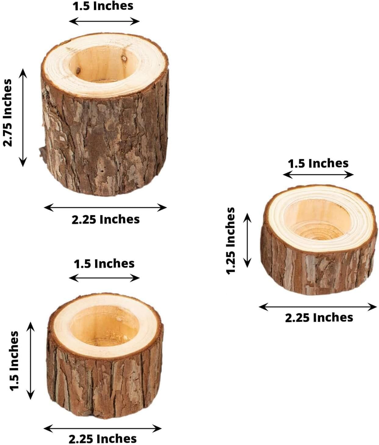 Efavormart – Juego de 3 portavelas votivos con rodajas de madera de granja, decoración de mesa de boda con rama de árbol rústico, 2.75 pulgadas, 1.5