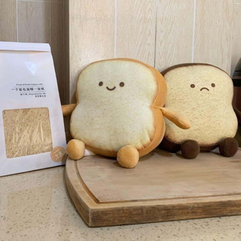 Almohada de pan tostado, divertida almohada de peluche con forma de pan, almohada de expresión facial suave para sofá, para niños y adultos, regalo