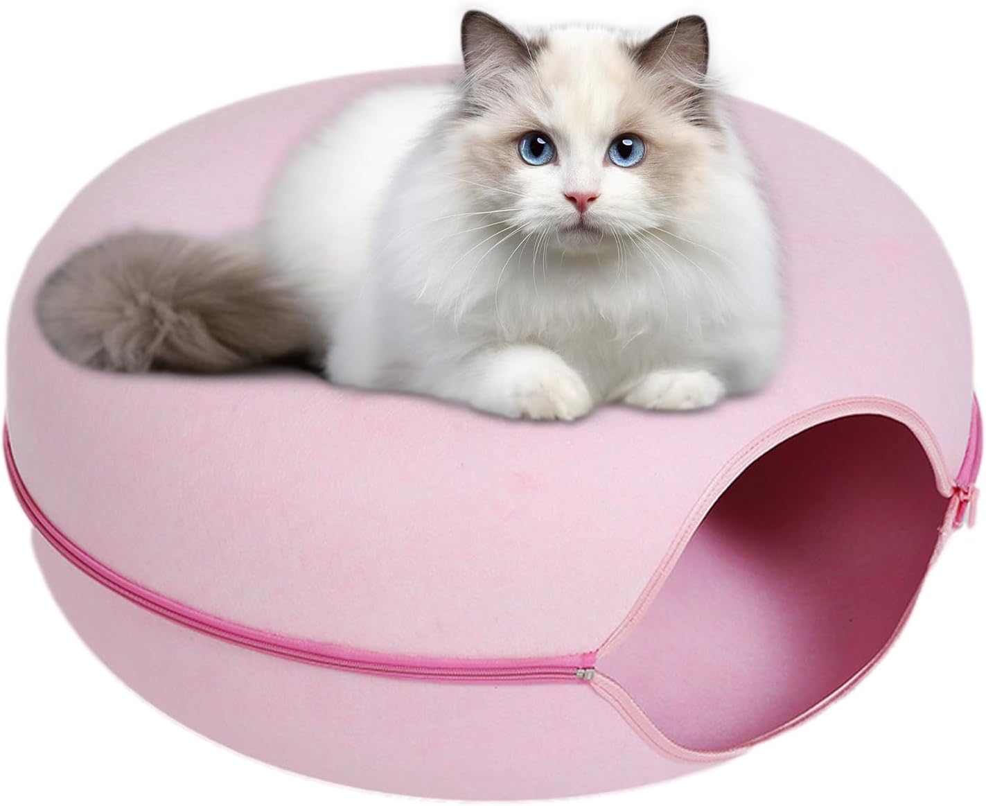 Cama de túnel para gatos, nido para gatos disponible en las cuatro estaciones, juguete de tubo de fieltro redondo desmontable con agujero para