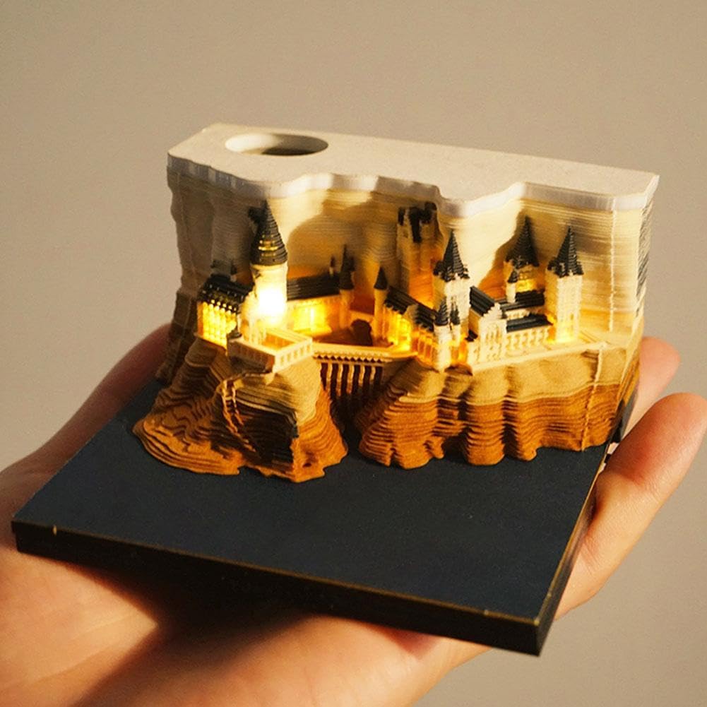 Bloc de notas 3D, arte de papel con luz, castillo 3D, pegatinas de conveniencia, manualidades de tarjetas, bloc de notas originales de bricolaje