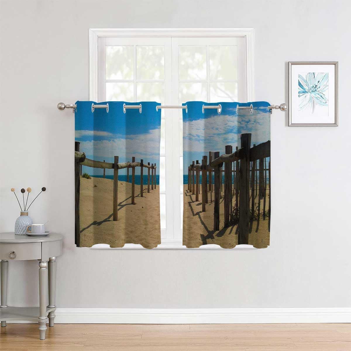 YANFENQI Cortinas para Habitacion – Cortinas para Habitacion – Cortinas opacas para puerta corrediza con vista a la playa, manta acústica de 55