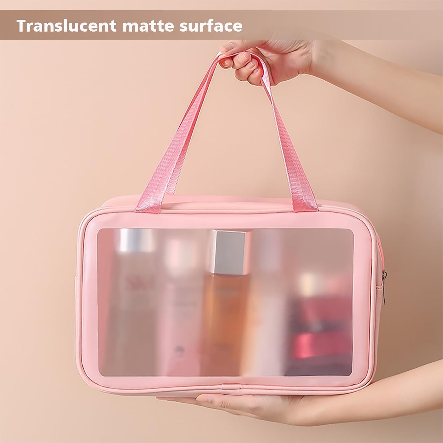 DAPOWER Neceser de viaje para mujeres y hombres, bolsa de ducha translúcida mate con asa práctica, bolsa organizadora de cosméticos de maquillaje