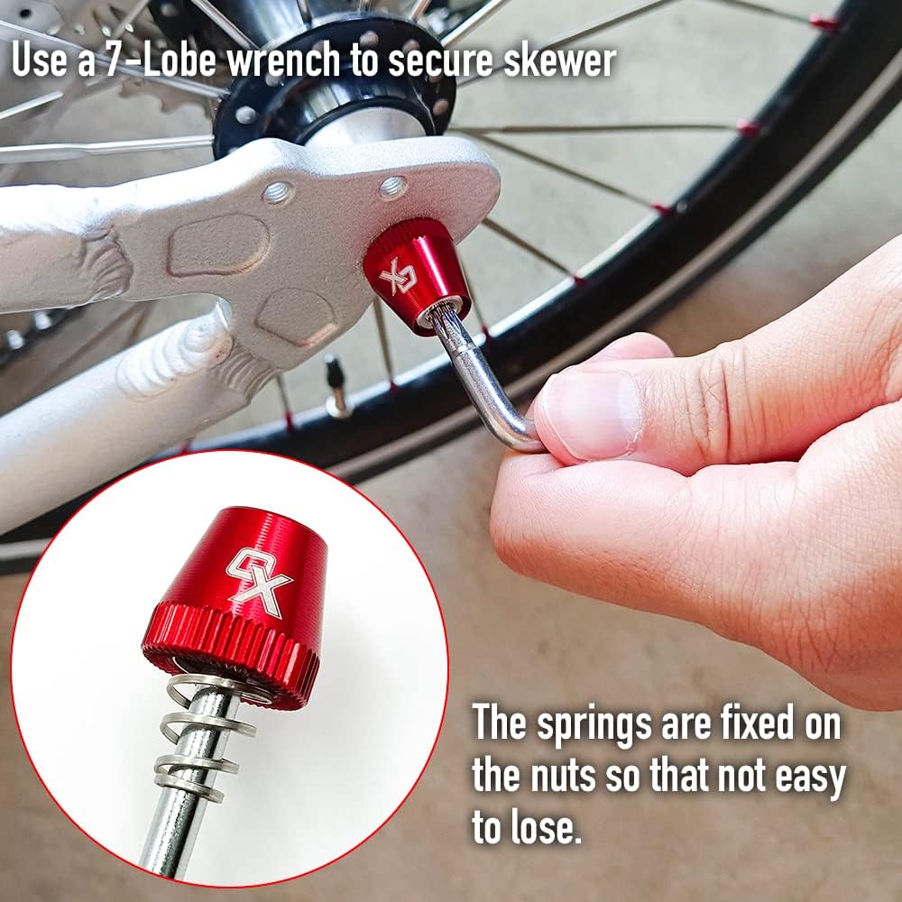 Pincho de bloqueo antirrobo 7 lóbulos cubo de rueda de bicicleta y 10 muelles (rojo)