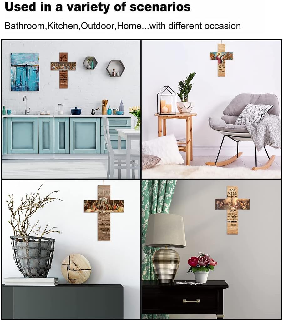 Decoración rústica de pared con cruz cristiana  Soy la resurrección y la vida  Versículo bíblico inspirador de madera para pared de puerta