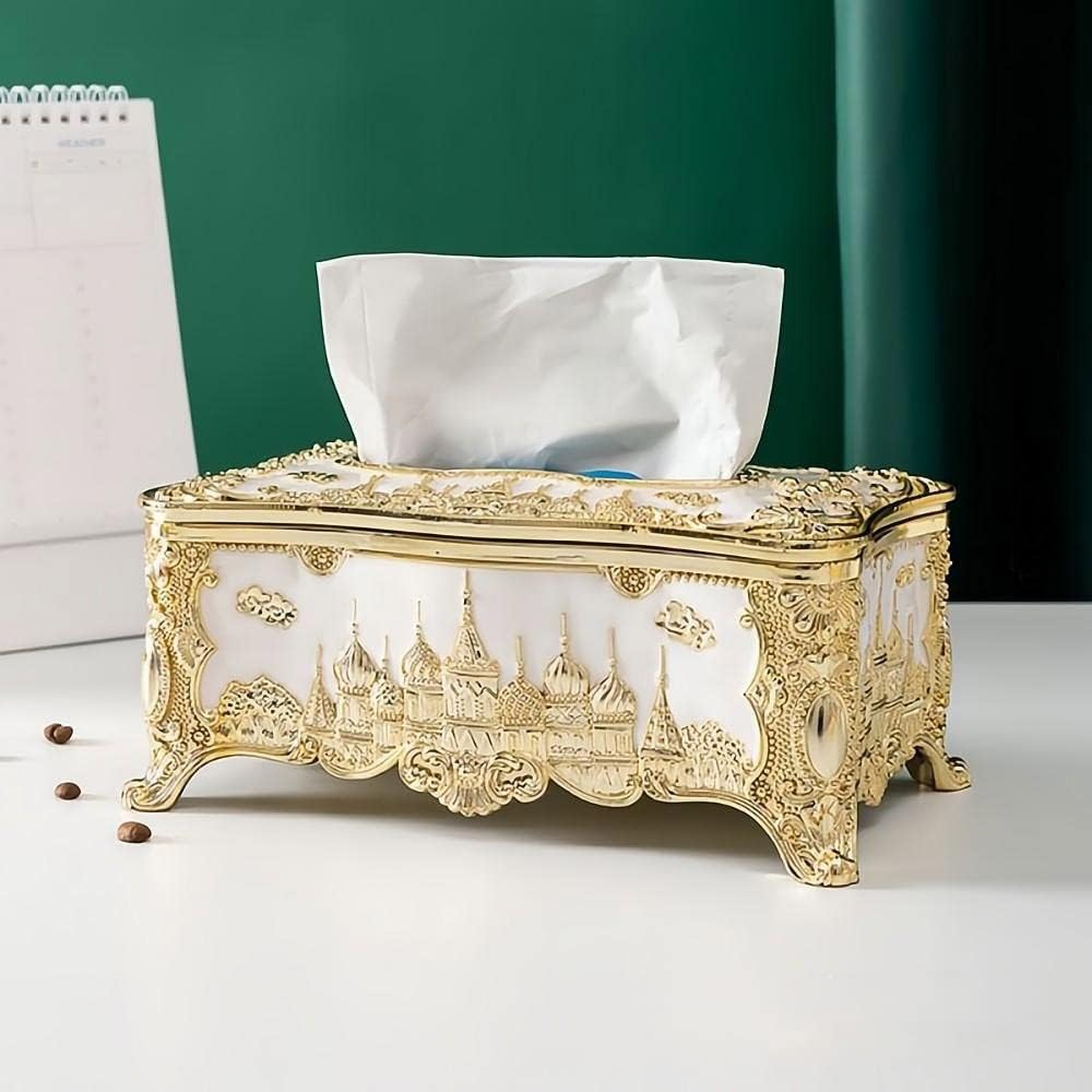 Soporte para cubierta de pañuelos, castillo creativo en relieve y diamantes de imitación rectangular de acrílico para caja de pañuelos