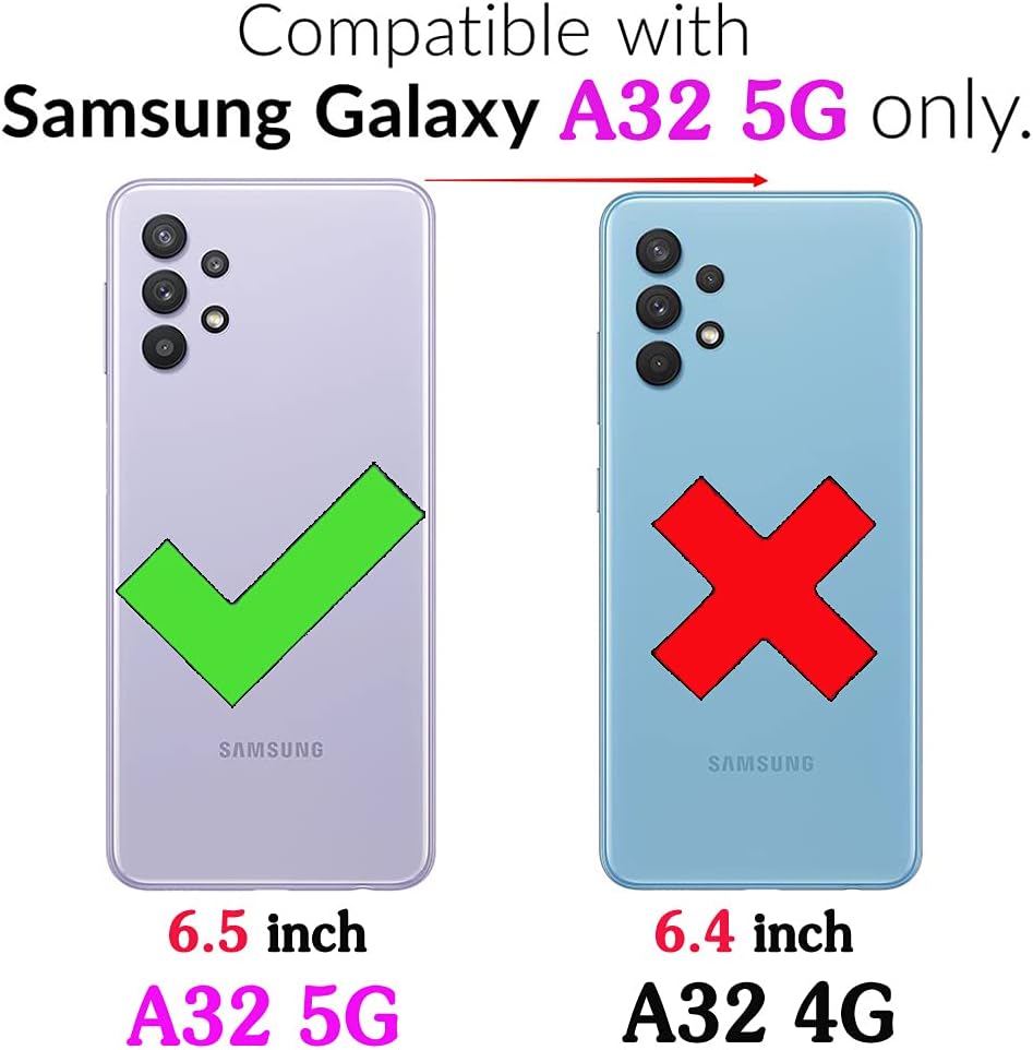 Compatible con Samsung Galaxy A32 5G 2021 6.5 pulgadas Funda tipo cartera con soporte de correa de hombro multifunción 2 en 1 cubierta magnética