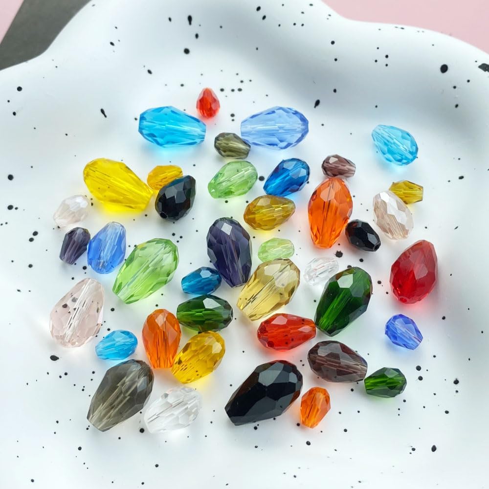 100 cuentas de cristal de lágrima de 0.236 x 0.315 pulgadas, forma facetada, agujero vertical, cuentas de vidrio sueltas, manualidades, pulseras,