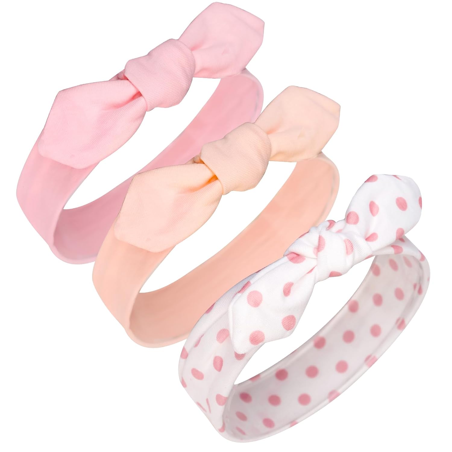 Fmeida Paquete de 3 diademas de algodón para bebé niña, diadema anudada, orejas de conejo, turbante de moda, lindos accesorios para el cabello