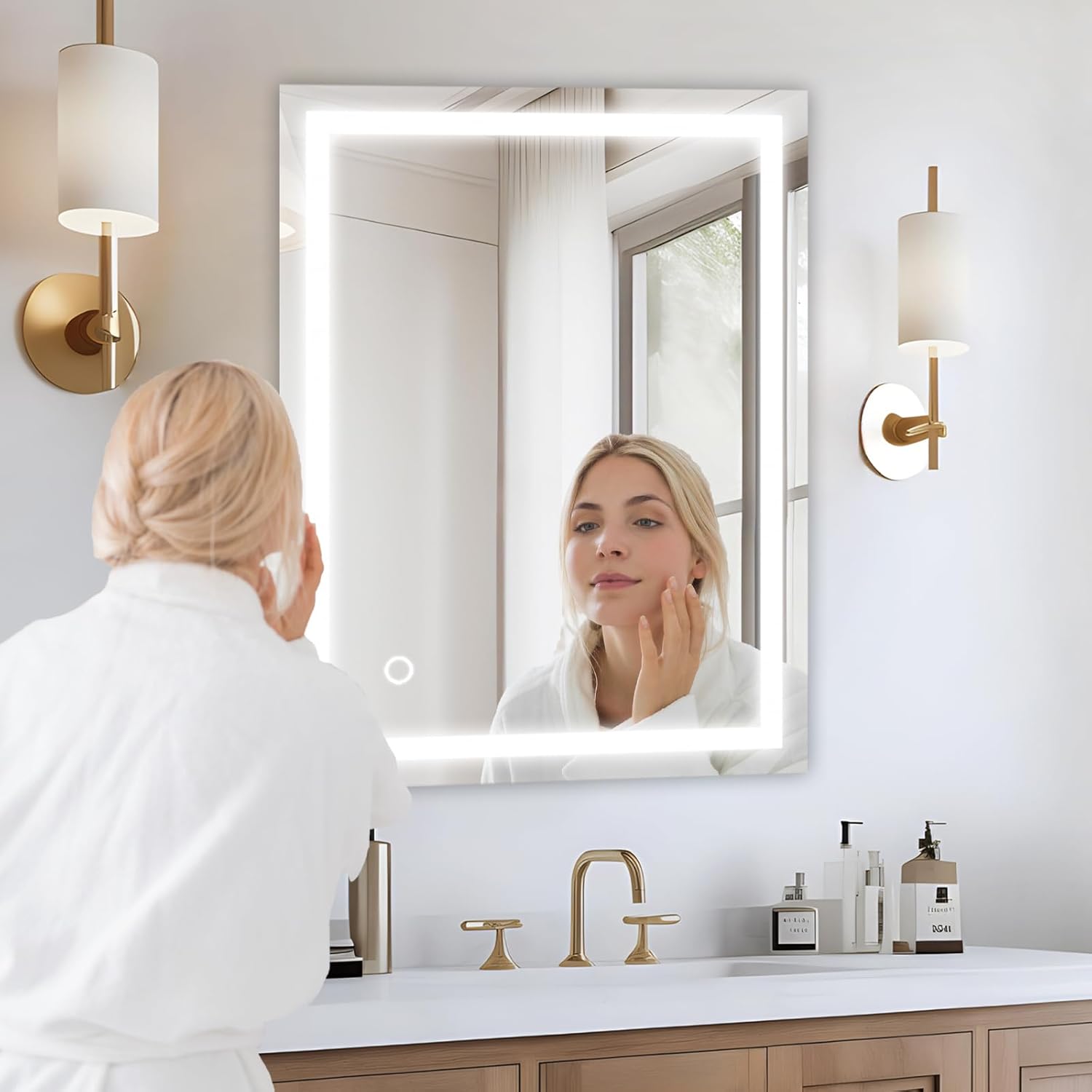 Speculux Espejo de baño LED con luces de 24 x 32 pulgadas, espejos de tocador de baño montados en pared, 3 modos de color regulables, luces