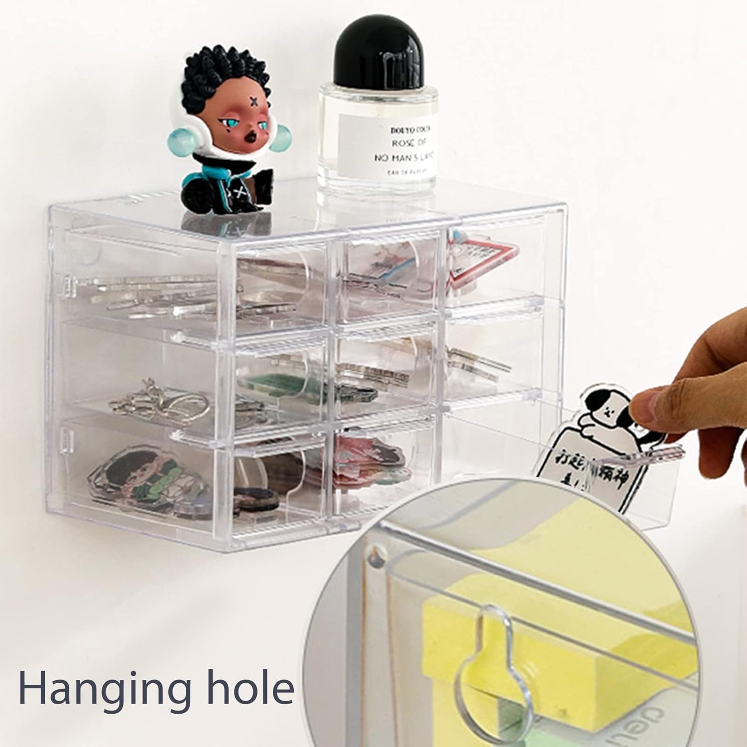 Organizador de escritorio transparente con cajones, mini suministros de oficina y estuche de almacenamiento de joyas, 9 cajones