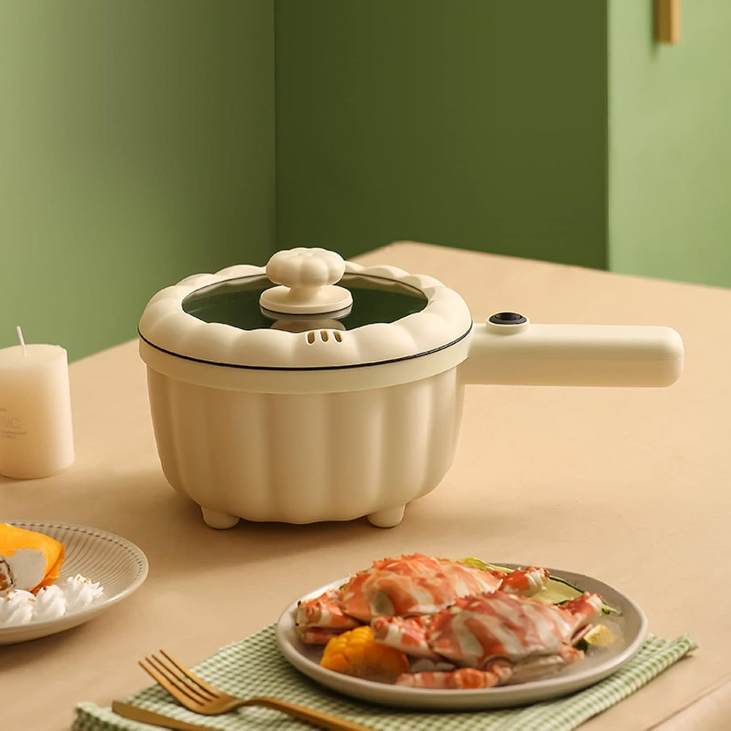 Olla caliente eléctrica, mini antiadherente multifunción para fideos eléctricos, cazuela de cocina, sartén eléctrica portátil con mango largo