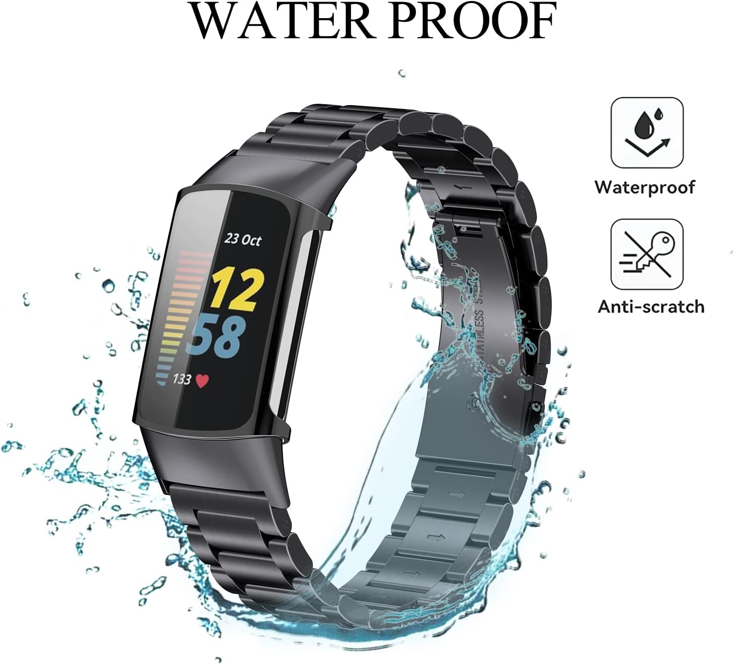 for Fitbit Charge 65 Metal Watch Band with Case, Stainless Steel Replacement Strap Compatible with Fitbit Charge 65 Wristband
