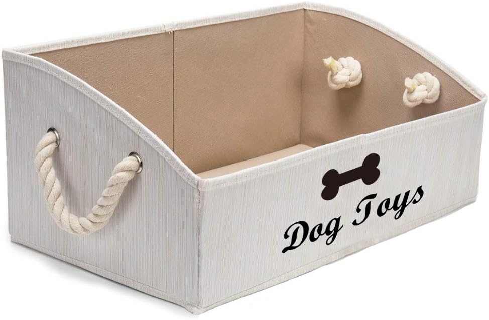 Geyecete Contenedores de almacenamiento grandes para perros, cajas organizadoras trapezoidales plegables de tela con mango de cuerda de tejido,