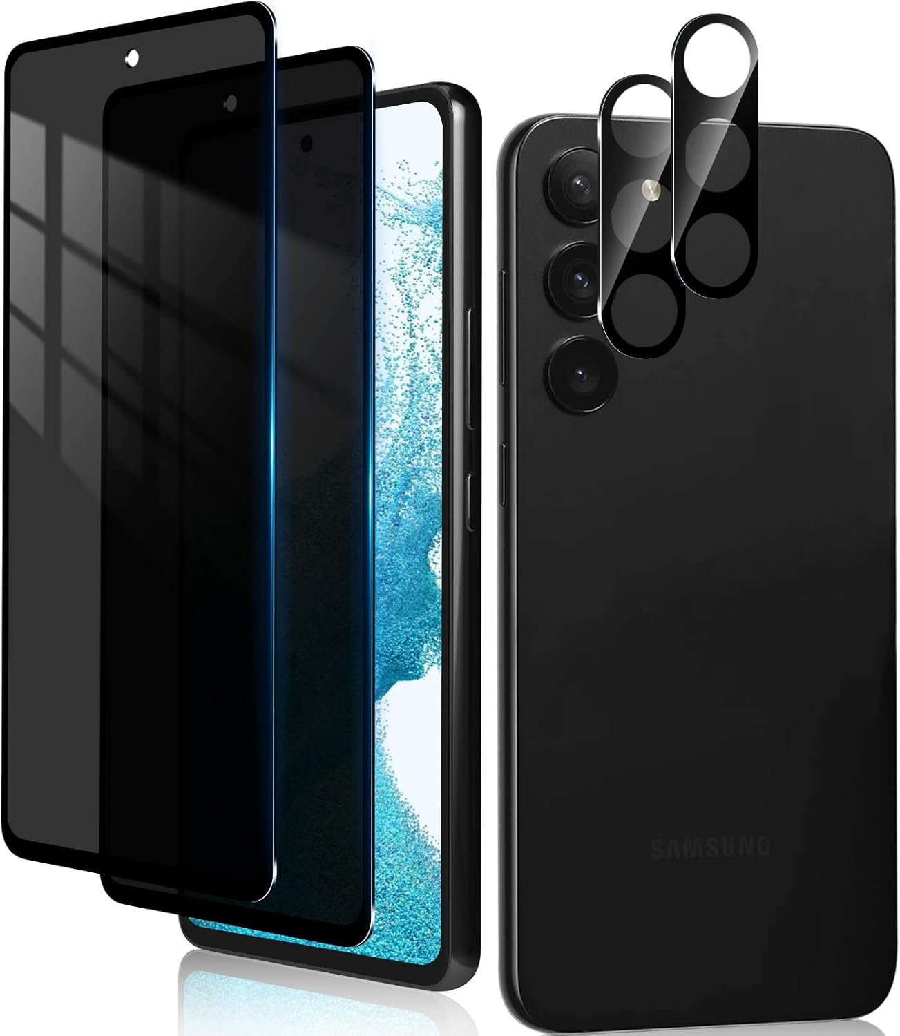 Paquete de 2+2 Protector de pantalla de privacidad para Samsung Galaxy A54 5G 2023 y protector de lente de cámara, película de vidrio templado