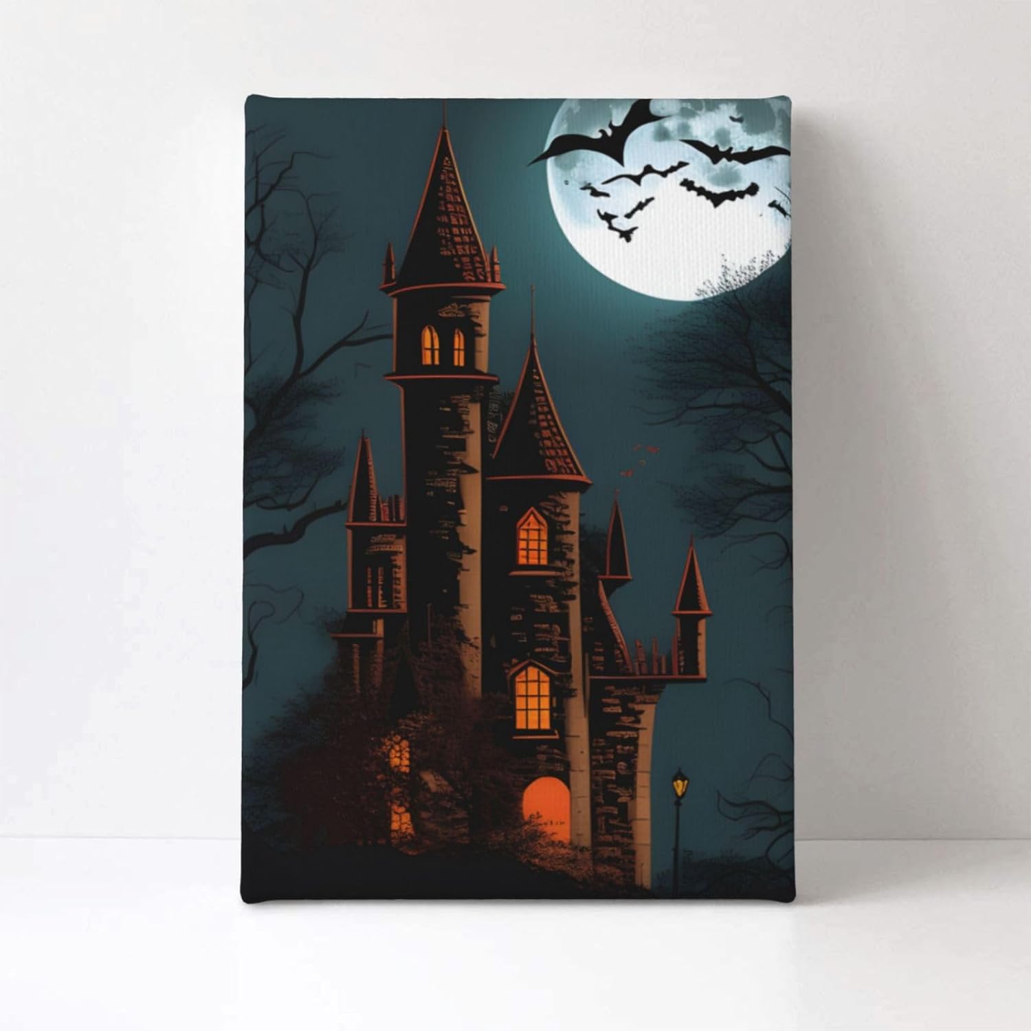 yvkew Arte de pared de castillo de Halloween por la noche, pintura en lienzo, decoración del hogar, pinturas de arte abstracto, regalos, arte