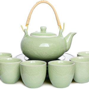 Dahlia Ice Crack Celadon Juego de té de porcelana tetera con infusor incorporado+6 tazas de té en caja de regalo verde Dahlia Ice Crack Celadon Juego de té de porcelana tetera con infusor incorporado+6 tazas de té en caja de regalo verde