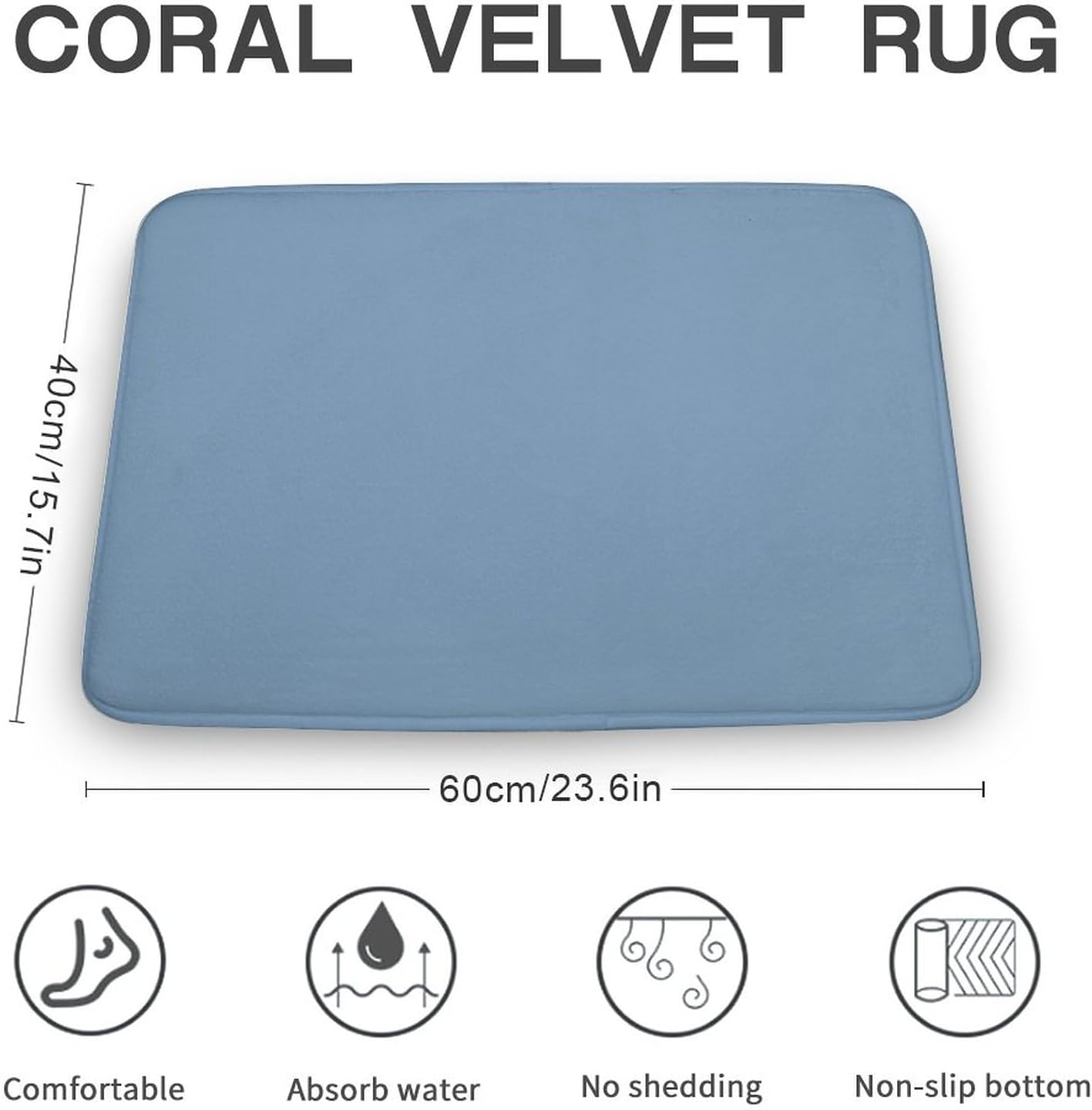 Alfombras de baño de lujo, antideslizantes y absorbentes, color azul polvoriento, suaves, para baño, 16 x 24 pulgadas