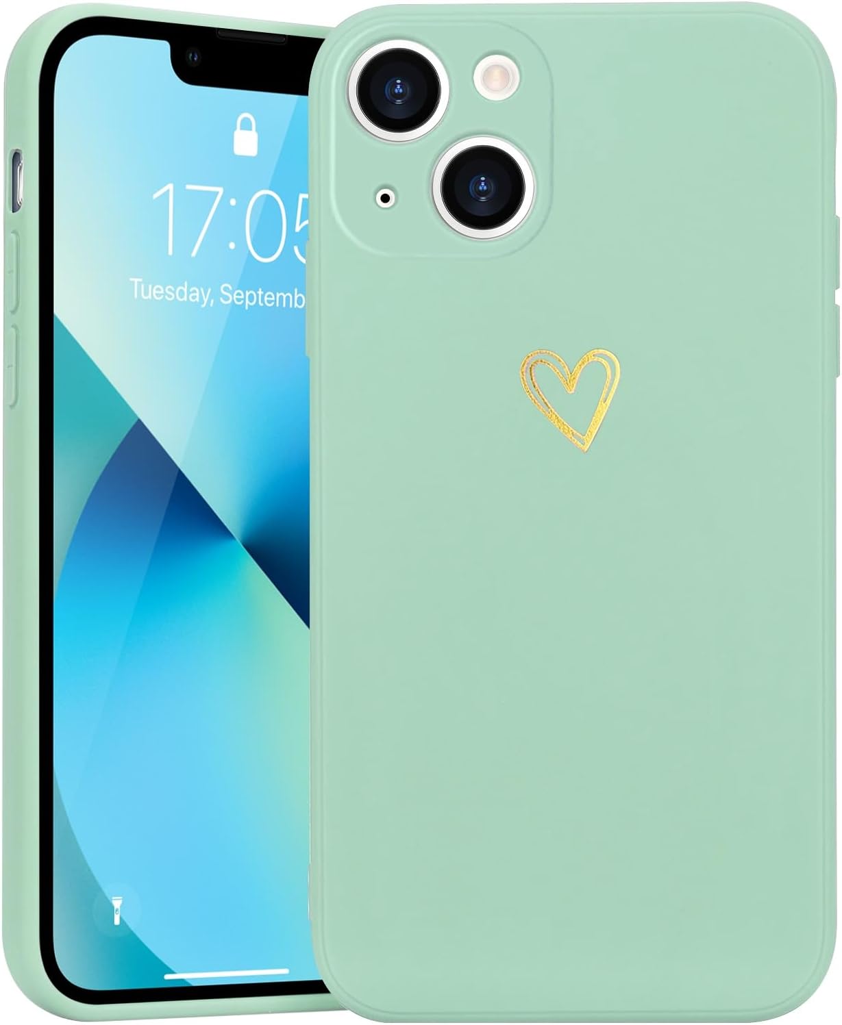 Funda para iPhone 13, bonita funda delgada a prueba de golpes con soporte de carga inalámbrica y protección, verde menta