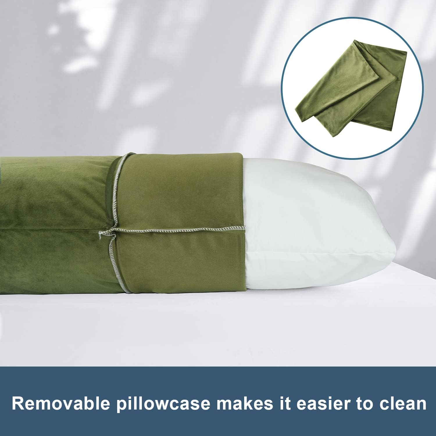 Bedream Almohada de cuerpo completo para adultos (oliva, 20 x 54 pulgadas), almohada larga para dormir, almohadas grandes para cama, almohada