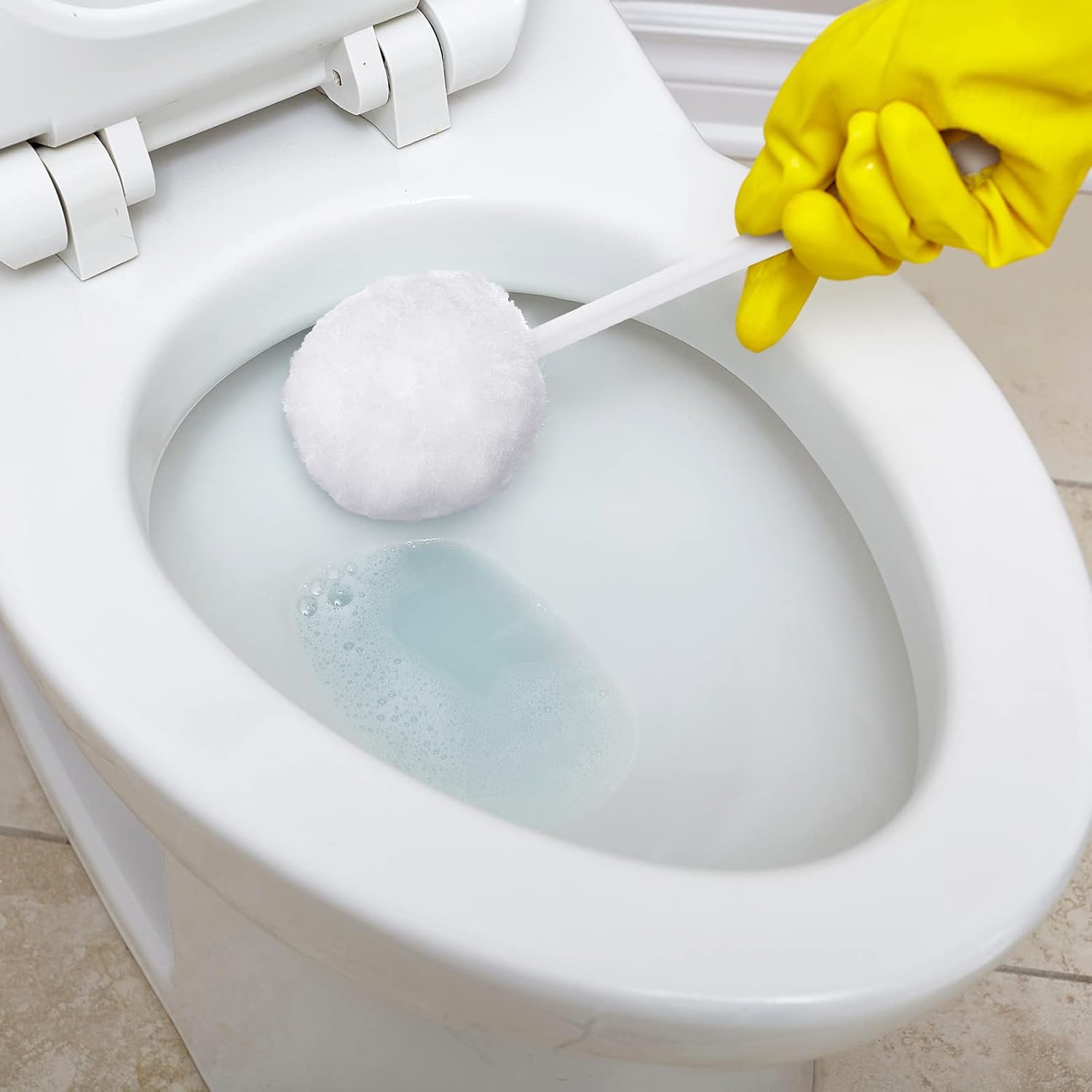 Paquete de 12 cepillos para inodoro de color blanco, suave, limpiadores de inodoro, cepillo de inodoro desechable, mango de plástico, trapeador de