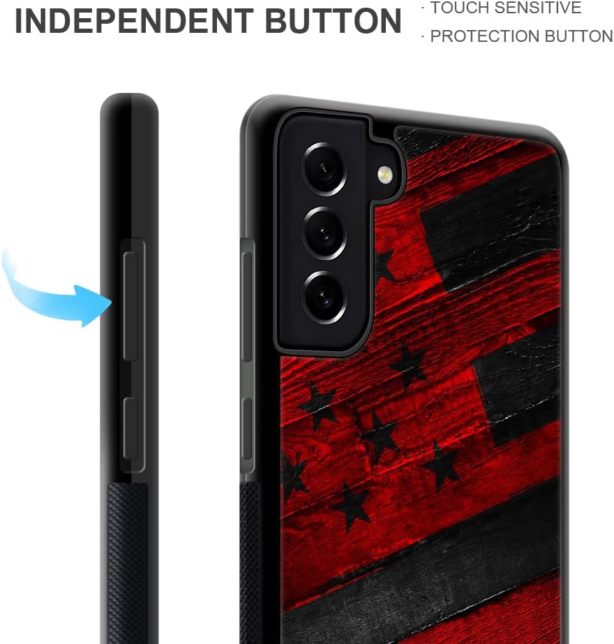DJSOK Funda compatible con Samsung Galaxy S21 Ultra, diseño de bandera estadounidense de grano de madera negro y rojo + funda protectora de silicona
