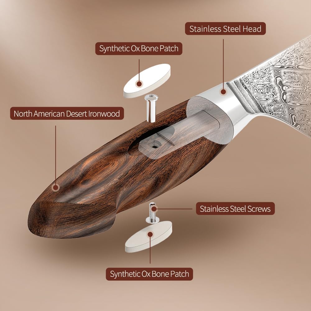 XINZUO Cuchillo de chef de acero de Damasco de 8.3 pulgadas, 110 capas, cuchillo de cocina profesional forjado a mano, espiga completa, cuchillo