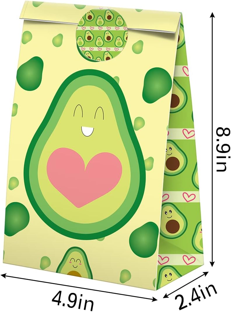 XGELUL Bolsas de dulces de aguacate con calcomanías, bolsas de regalo de aguacate, suministros para fiestas de cumpleaños con temática de aguacate