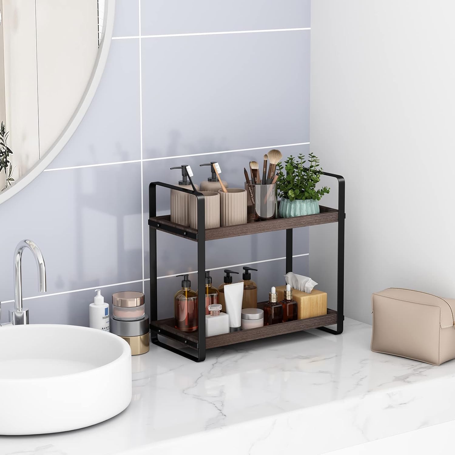 Bandeja de encimera de baño, bandeja de cosméticos, organizador de cosméticos, organizador de baño, soporte de mostrador de baño, estante de