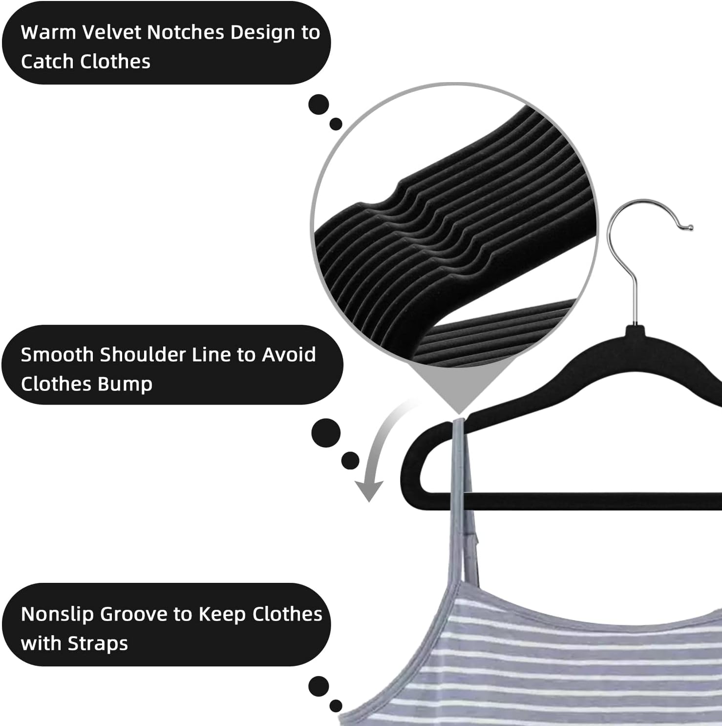 Perchas de terciopelo para niños, perchas de terciopelo para bebés, perchas de fieltro para niños pequeños (negro, paquete de 30)
