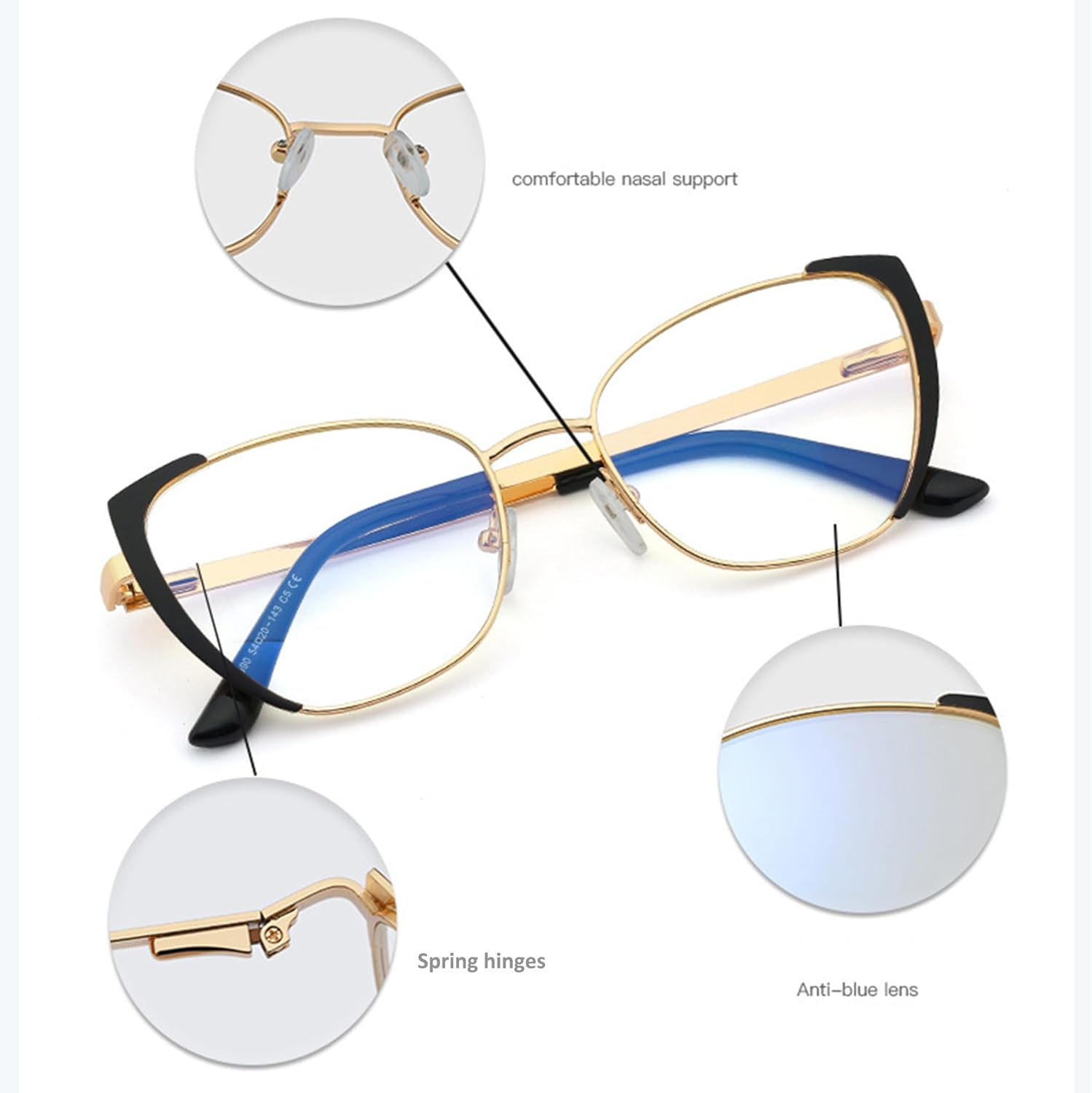 Paquete de 3 gafas de lectura progresivas con montura de metal, ojo de gato, multienfoque, para mujer, con bloqueo de luz azul, con estilo