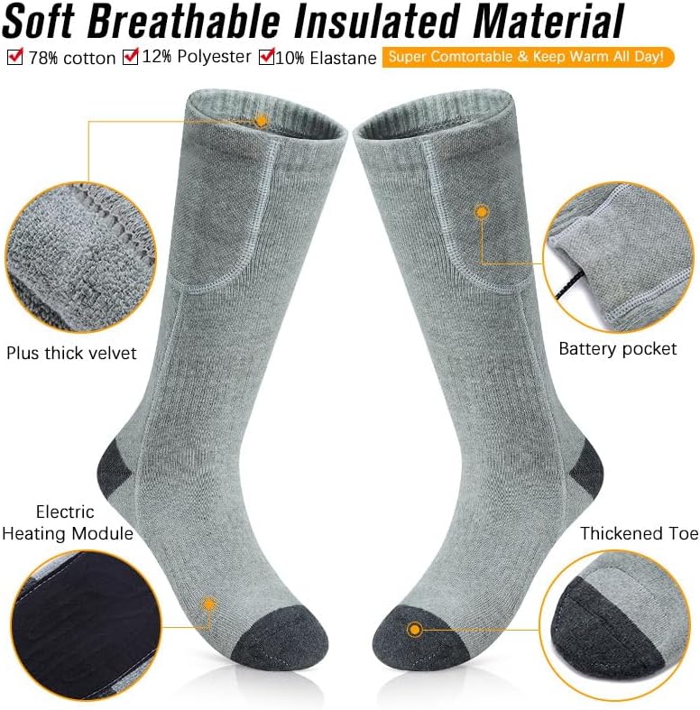 Meet – Calcetines térmicos para hombres y mujeres, 7.4 V 3400 mAh, batería recargable, calcetines de calefacción eléctrica, calentadores de pies de