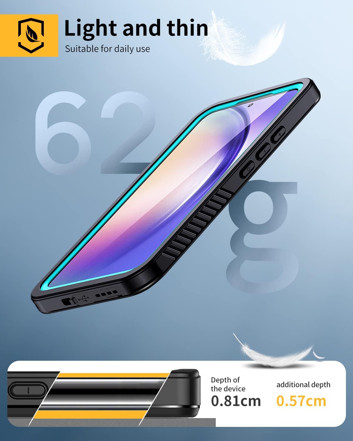 Lanhiem Funda para Samsung Galaxy A54 5G, IP68 impermeable a prueba de polvo con protector de pantalla integrado, resistente a prueba de golpes,