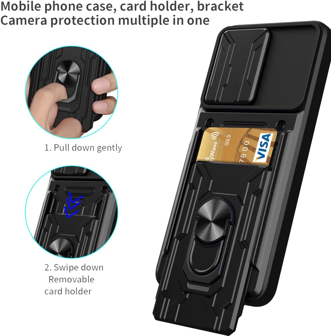 CCSmall Funda para Motorola Edge 30 Fusion (no Edge 30) con ventana deslizante con tarjeteros, cubierta con protección de cámara deslizante Funda