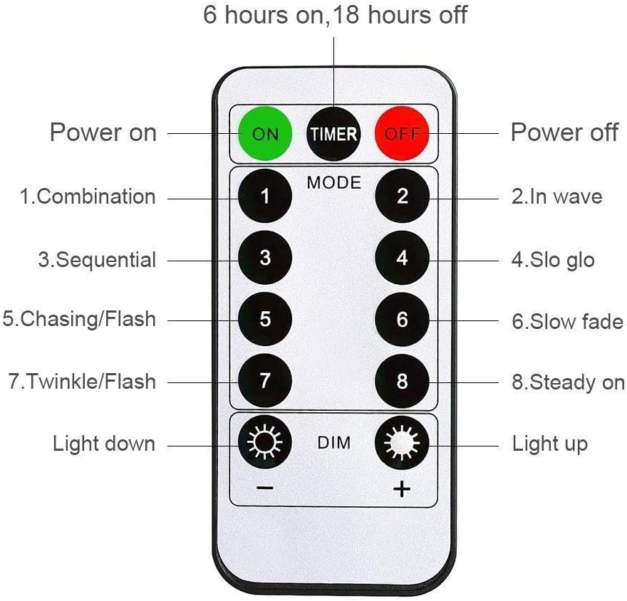 guirnalda de luces con 20luces LED, con clips para fotos, con control remoto, a batería, con 8modos de iluminación, 7.2pies, color blanco cálido