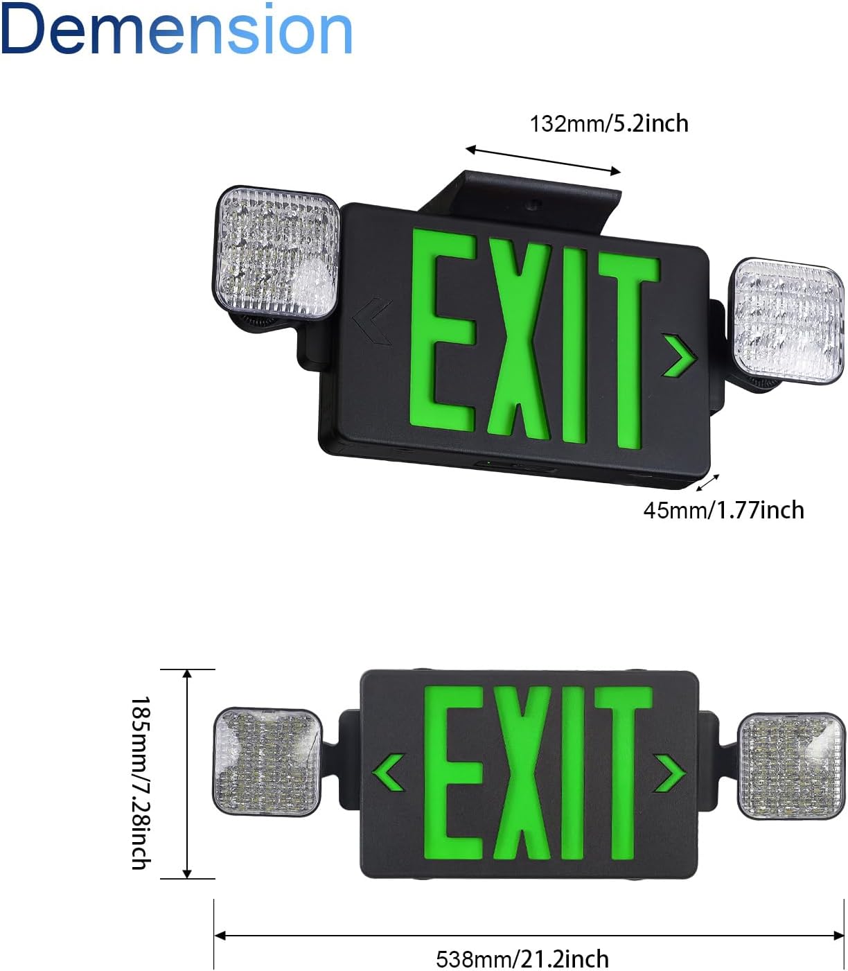 TANLUX Letrero de salida de carcasa negra con luces de emergencia, luz LED de salida de emergencia con batería de respaldo, certificación UL, combo