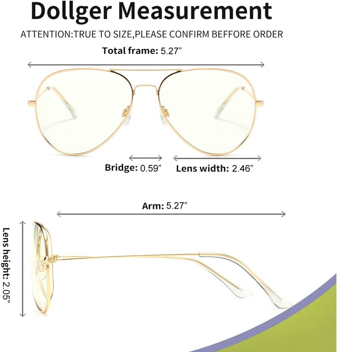 Dollger Lentes de bloqueo de luz azul, lentes clásicos de aviador con marco de metal, anti rayos azules para juegos de computadora