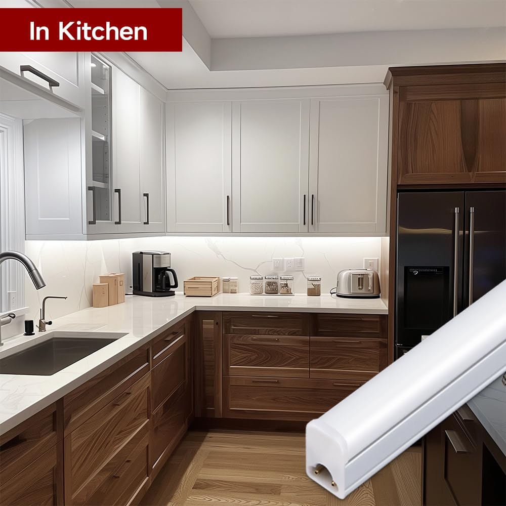 Kihung Paquete de 8 luces para debajo del gabinete de 2 pies, 10 W, 1100 lm, 4000 K blanco frío, luz LED de tienda, luz de techo LED y lámpara de