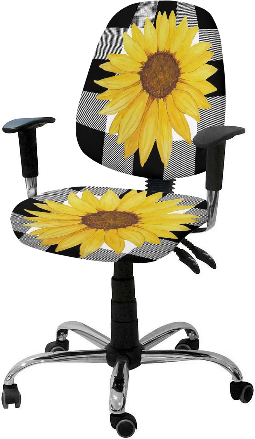 Funda para silla de oficina con diseño de girasol, elástica, diseño floral de otoño, diseño de búfalo blanco y negro, funda universal para silla de