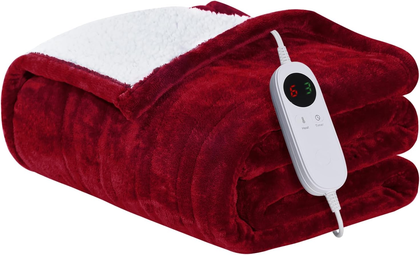 HYLEORY Manta térmica Sherpa eléctrica para invierno, 6 ajustes de calor, con temporizador de 9 horas, apagado automático, sofá del hogar, lavable a
