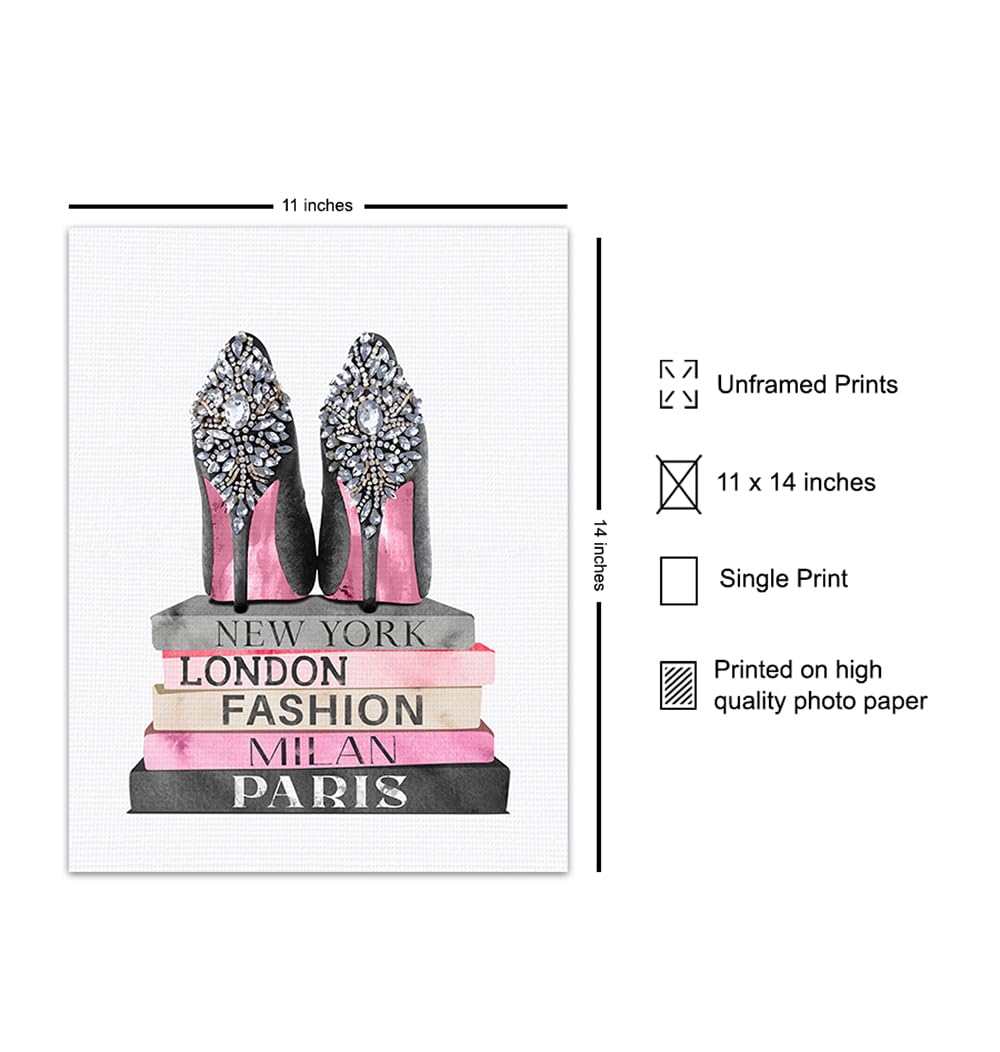Glam Fashion Design Wall Art 11×14 – Luxury Gift for Women – Pink Black Poster – Girls Bedroom, Living Room Decor – Fashion Wall Art for Women –
