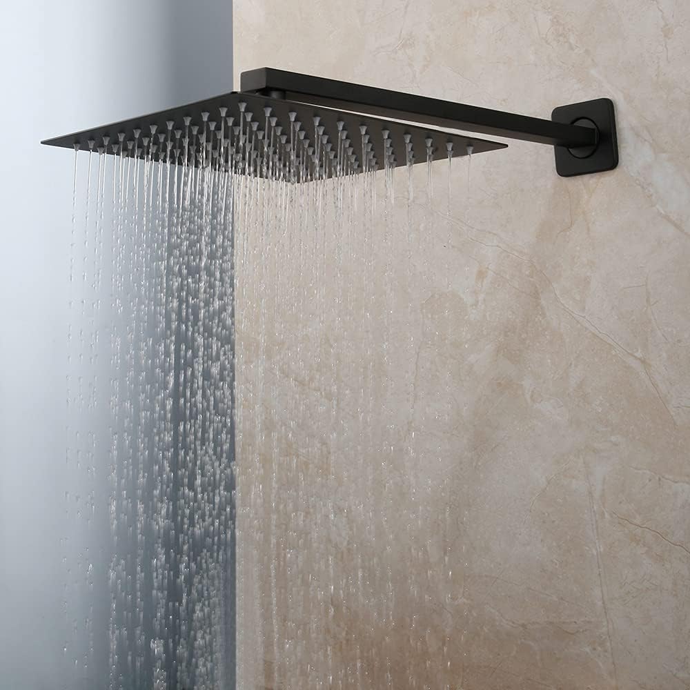 Sistema de ducha negro para baño, cabezal de ducha cuadrado de lluvia de 8 pulgadas, montado en la pared, válvula mezcladora de 3 vías, boquilla de