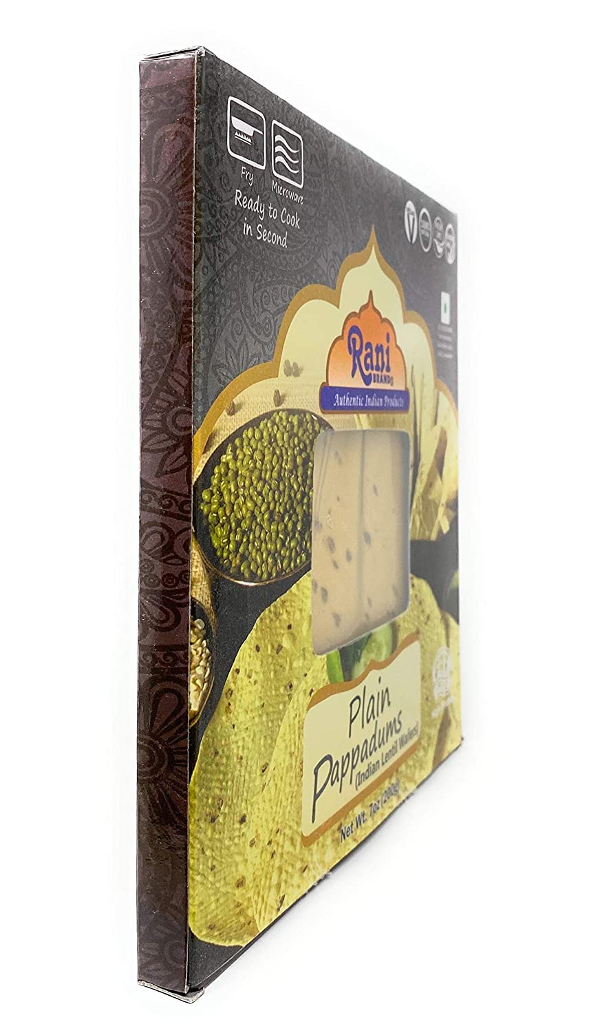 Rani Pappadums (aperitivo de oblea de lentejas indias) Papad liso 7 onzas (7.05 oz) aproximadamente 15 unidades, 7 pulgadas  Todo natural  Apto para