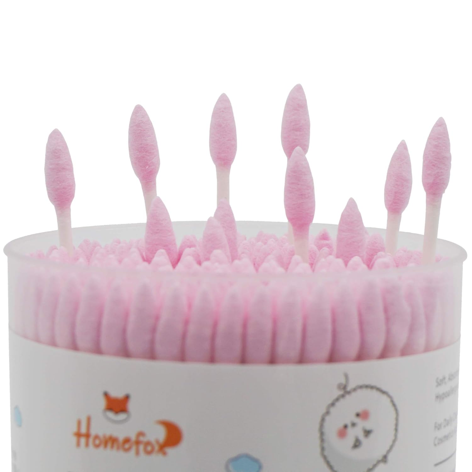 HOMEFOX Hisopos de algodón rosa con punta de precisión, 600 capullos de algodón puntiagudos de doble cara firmemente envueltos en barra de papel