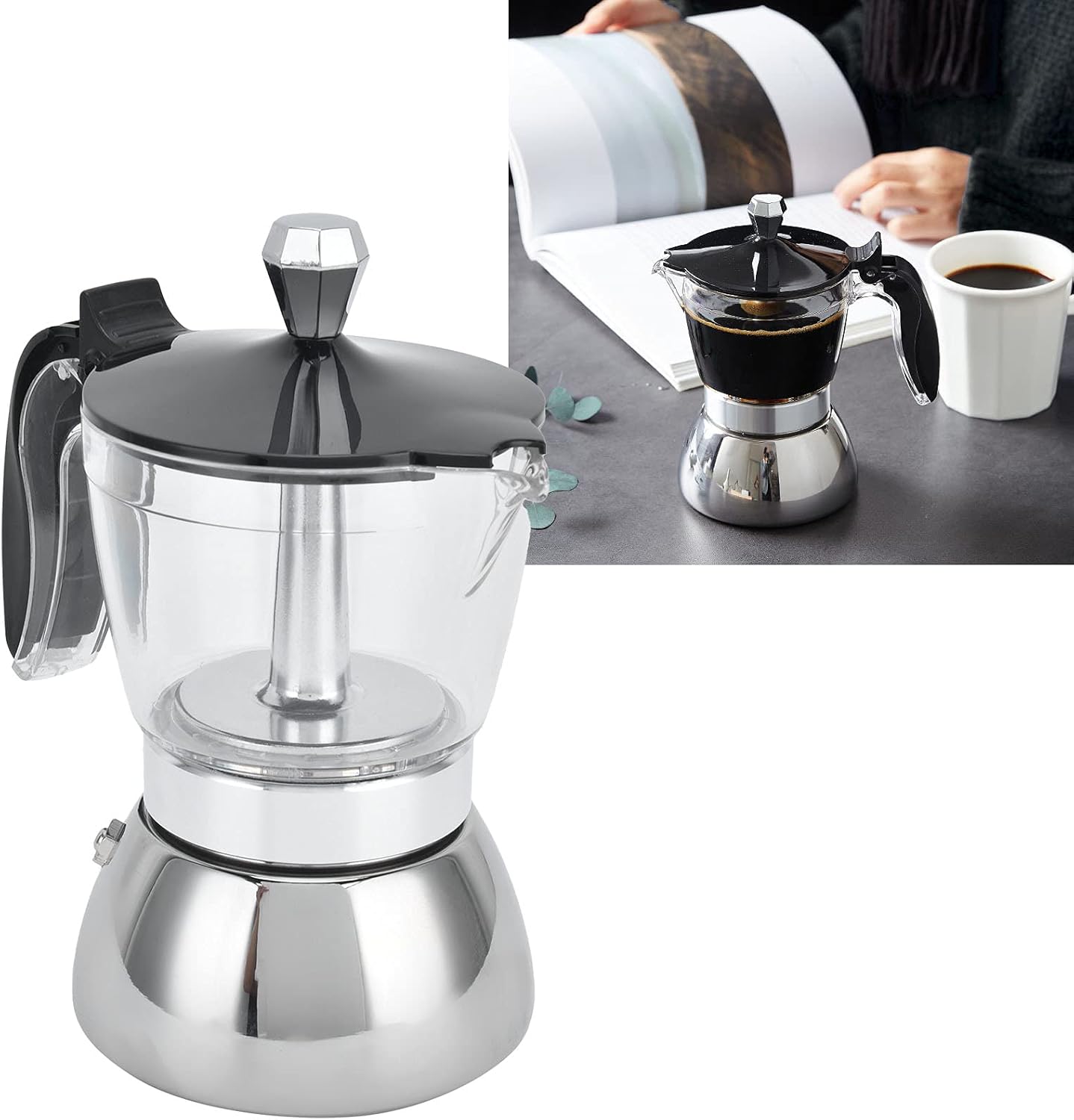 Qiilu Cafetera de acero inoxidable para 4 tazas, para cocina, moka