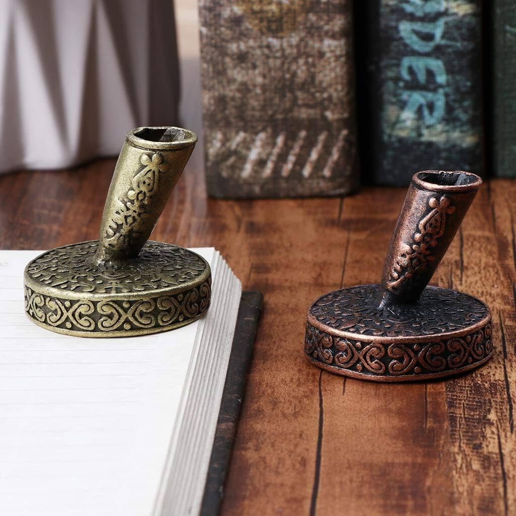 Soporte para bolígrafo de inmersión vintage de metal redondo para bolígrafos de inmersión de plumas, suministros escolares de oficina, papelería,