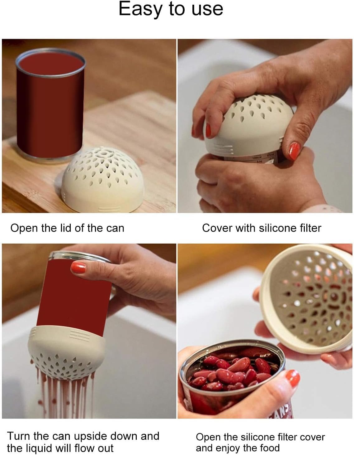 Mini colador de latas, coladores y coladores pequeños, utensilios de cocina de silicona que ahorran espacio (blanco)