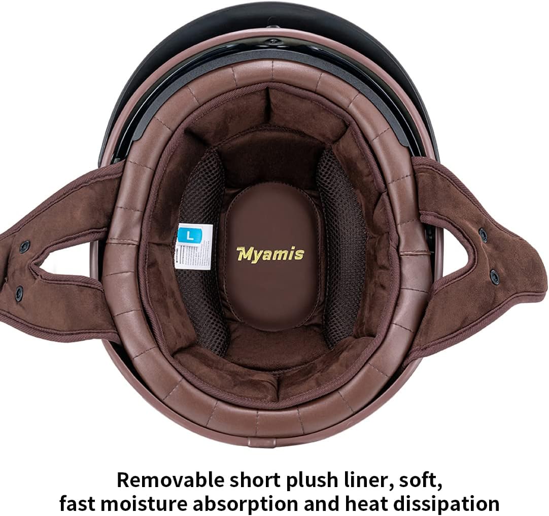 Medio casco de motocicleta para hombres, mujeres y adultos, aprobado por puntos, casco vintage de media cara con visera transparente adicional y
