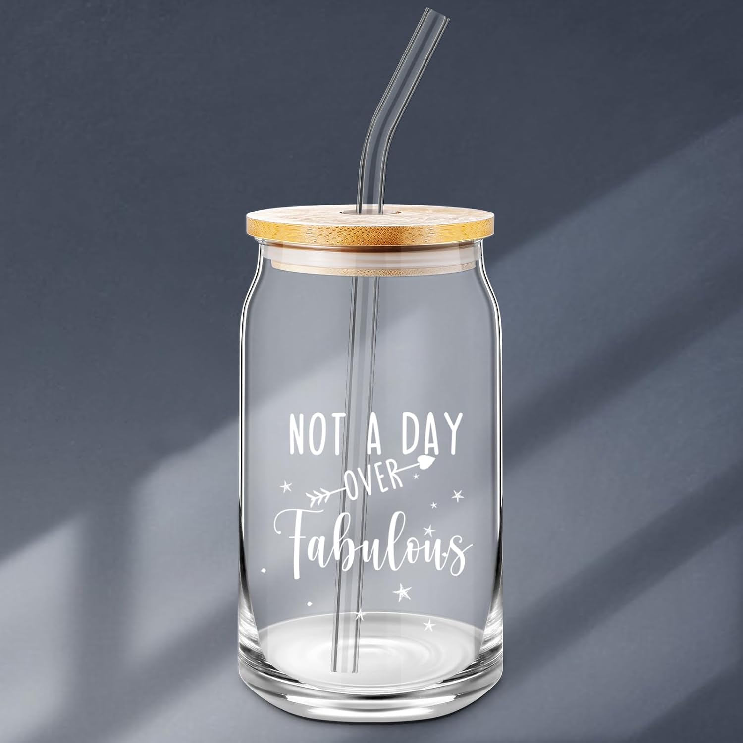 Nuanchu Vasos de vidrio para cumpleaños, regalos con tapa y pajilla, regalos de 16, 21, 30, 40 y 50 años, tazas de vidrio de café transparentes para
