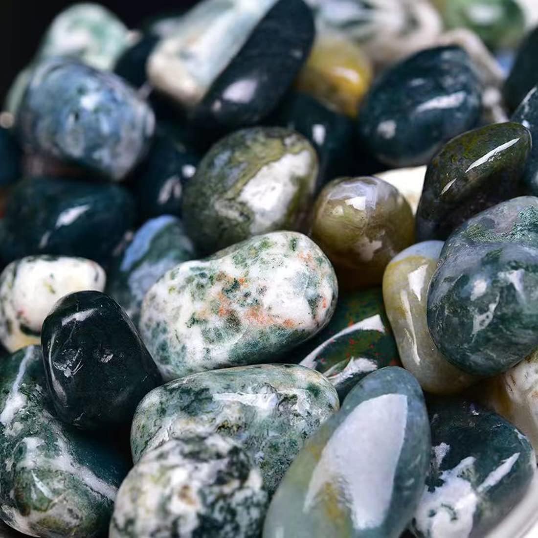 Piedras de cristal curativo de ágata musgo, piedras preciosas curativas de Reiki grandes de 1.25 a 2.0 pulgadas, piedras preciosas pulidas naturales