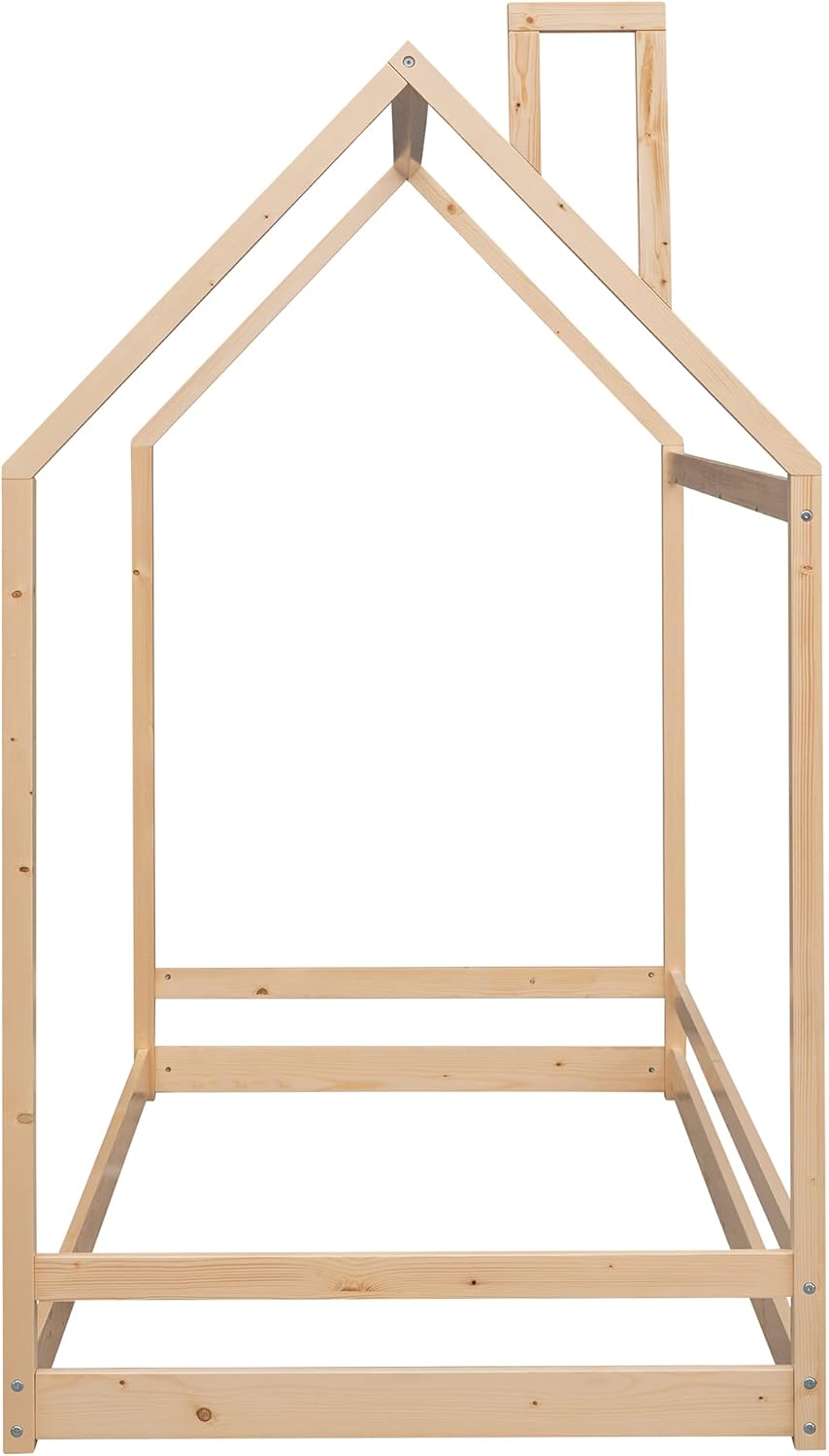 P PURLOVE Marco de cama de piso individual para niños, niñas, niños, marco de cama Montessori de tamaño individual con techo, marco de cama de
